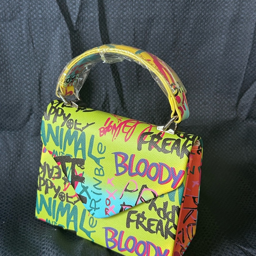 Yellow Graffiti Print Women's Bag